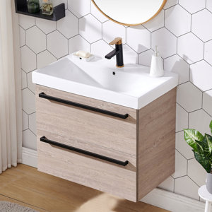 Penniman 28" Modern Brown Wood Grain Wall Mounted Single Bathroom Vanity