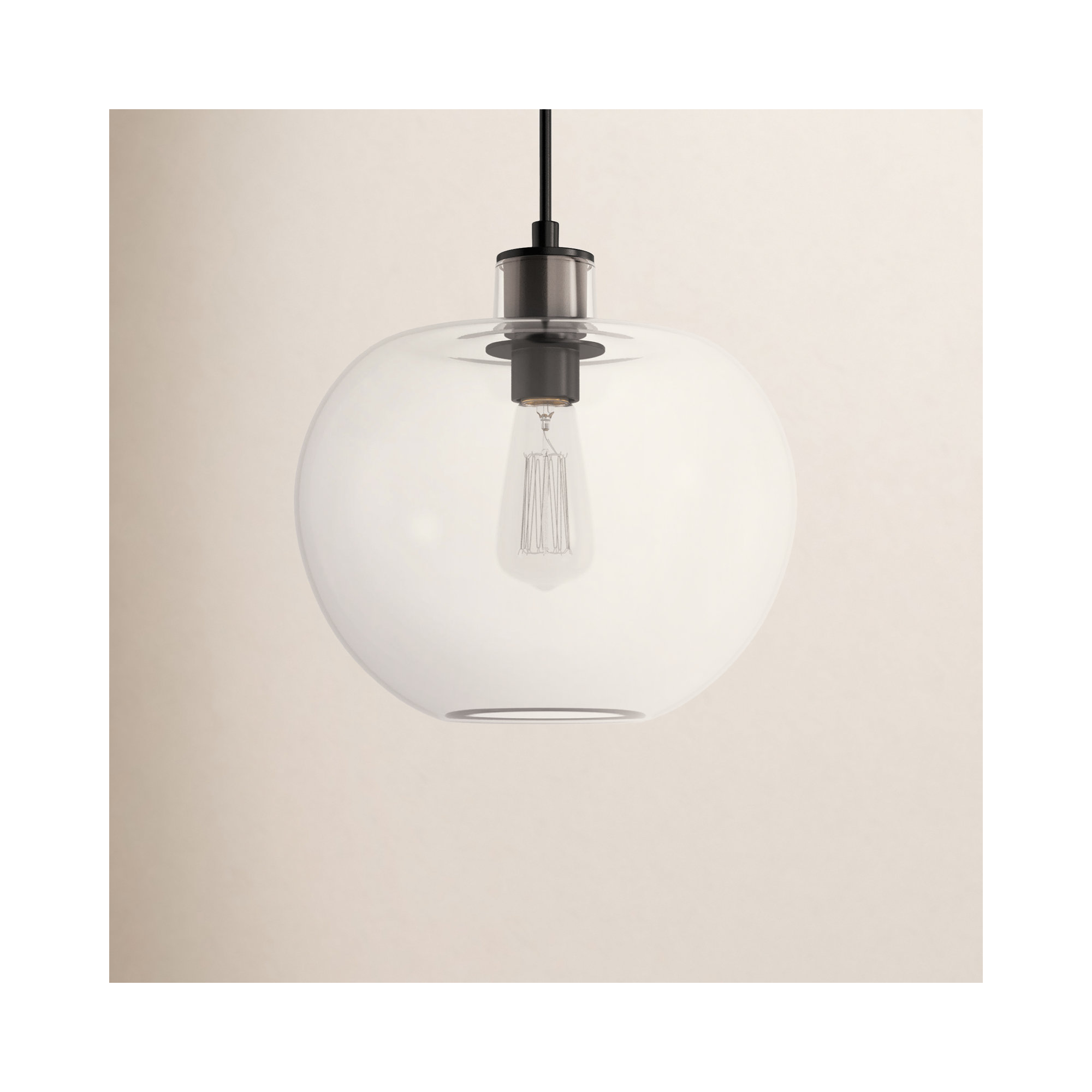 Rumford Single Light Glass Dimmable Pendant, 12.5" H x 12.38" W x 12.38" D, Aged Iron