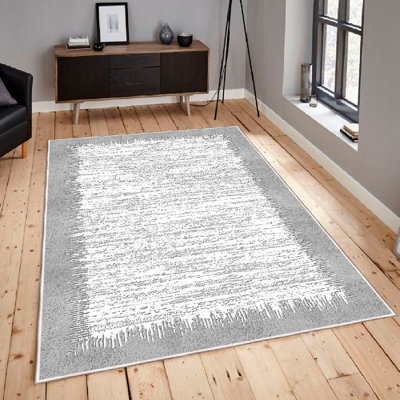 Premium Cotton Area Rug 5.2 x 7.5 Feet | Antibacterial, Non-Slip PVC Underside, 0.3 in Pile Height | Machine Washable, Cream & Grey Design | Ideal for Living Room, Bedroom, and Modern Decor