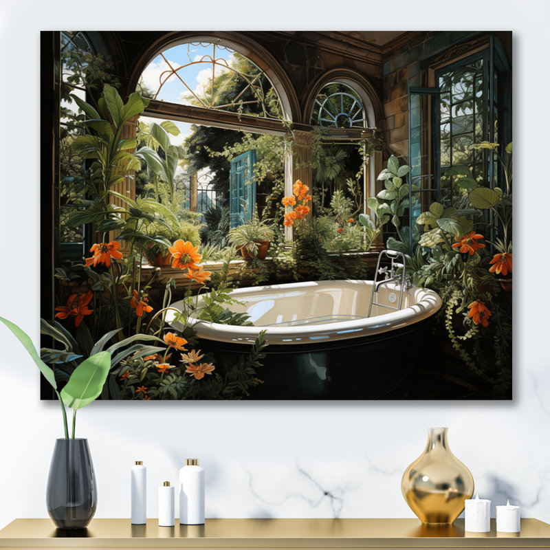 «Bathroom Botanical Retreat II», reproduction, H 34 po x l 44 po x P 1,5 po, Toile tendue