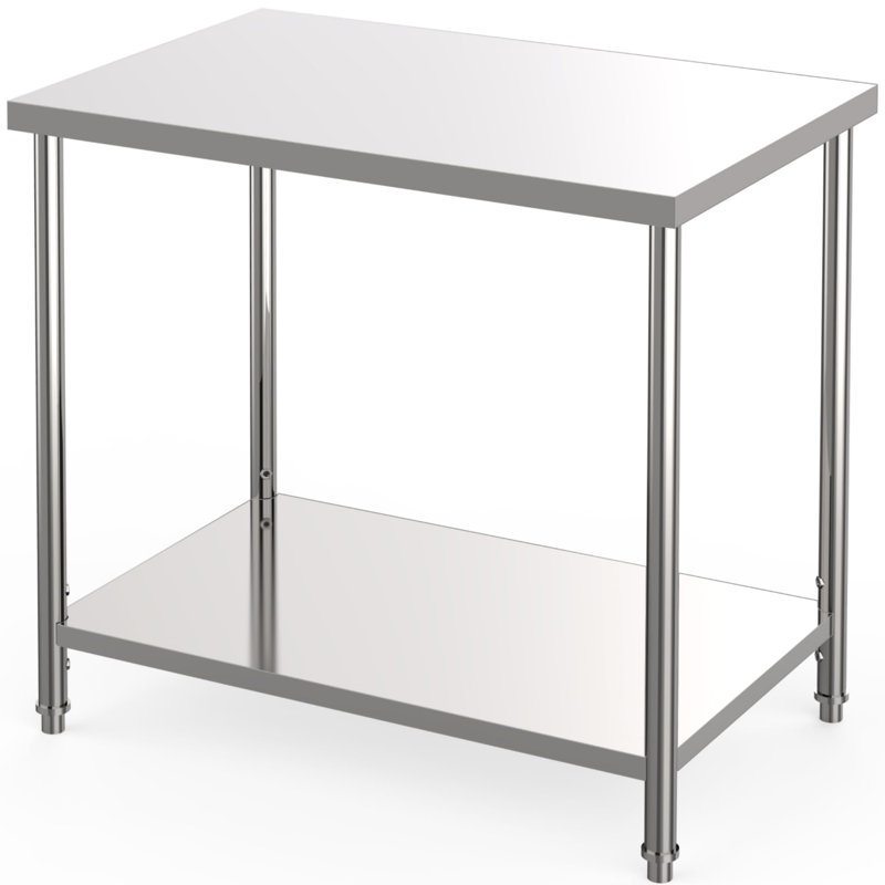 Table de travail commerciale robuste à 2 niveaux en acier inoxydable - tablette réglable, certifiée NSF, idéale pour le restaurant, la cuisine, le garage, l'atelier - argent, sans roulettes, 36 po x 24 po x 35 po
