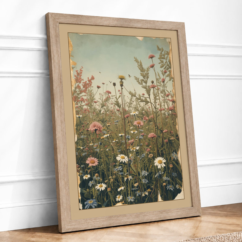 Wildflower Meadow Botanical - Framed Print, A2 - 59.4 x 42.0 cm, Oak