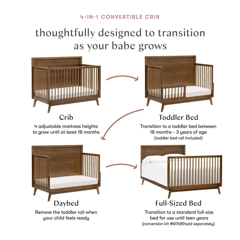 Palma 4-in-1 Convertible Crib with Toddler Bed Conversion Kit, Natural Walnut