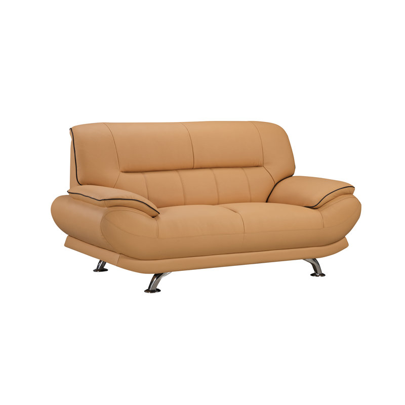 Holbrooke 68" Faux Leather Pillow Top Arm Loveseat, Yellow Faux Leather
