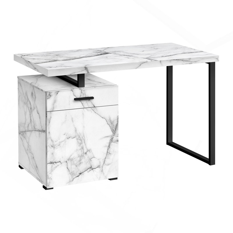 Bureau d'ordinateur, bureau personnel, ordinateur portable, installation à gauche, à droite, tiroirs de rangement, L 48 po, travail, métal stratifié aspect marbre, contemporain
