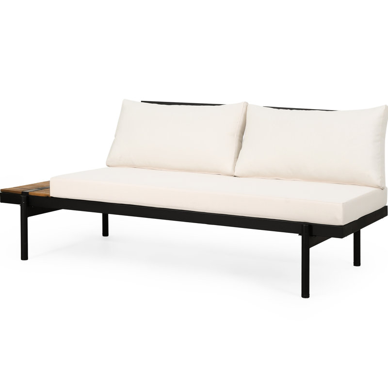 2 Seater - Left Side, Wood, Iron, Cream Water- Lining Kit Side With Wood Slats And Iron Frame, Cushions In