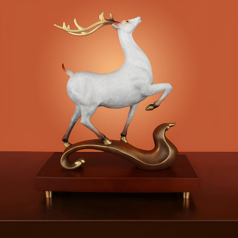Statue de cerf en laiton massif - Décoration de table élégante, Blanc