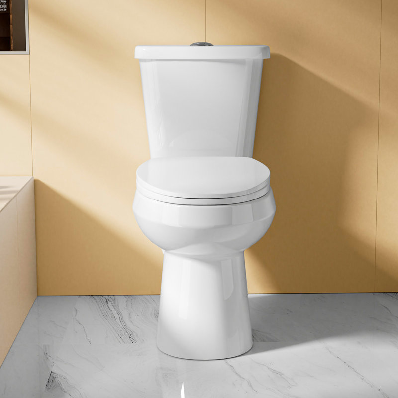 Toilette allongée deux pièces 17,5 po de hauteur ADA 1,1 / 1,6 GPF à double chasse blanche, chasse d'eau 1000g avec siège à fermeture douce