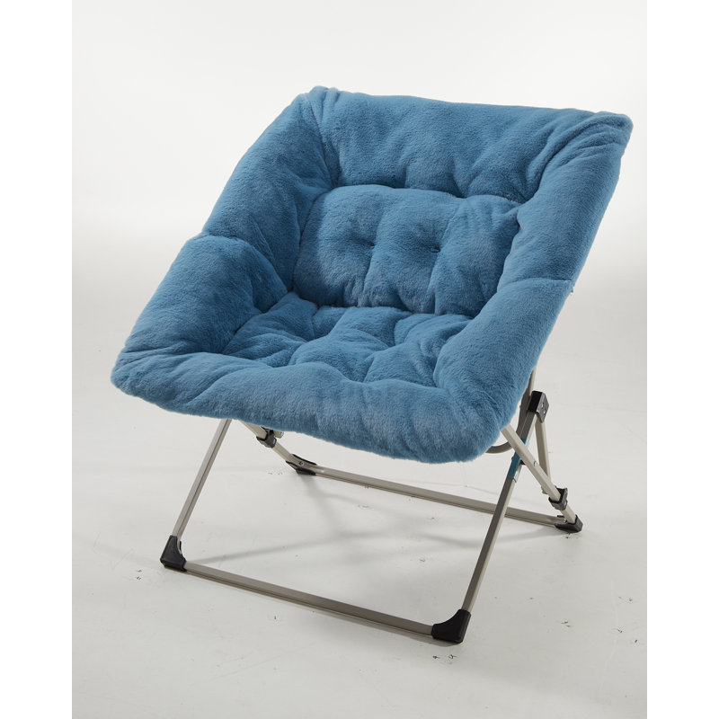 Reace Folding Papasan Accent Chair, Blue/Silver