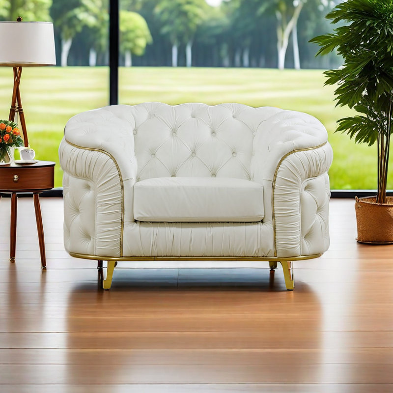 VERX-Flannelette Classic Chesterfield Chair, White Velvet