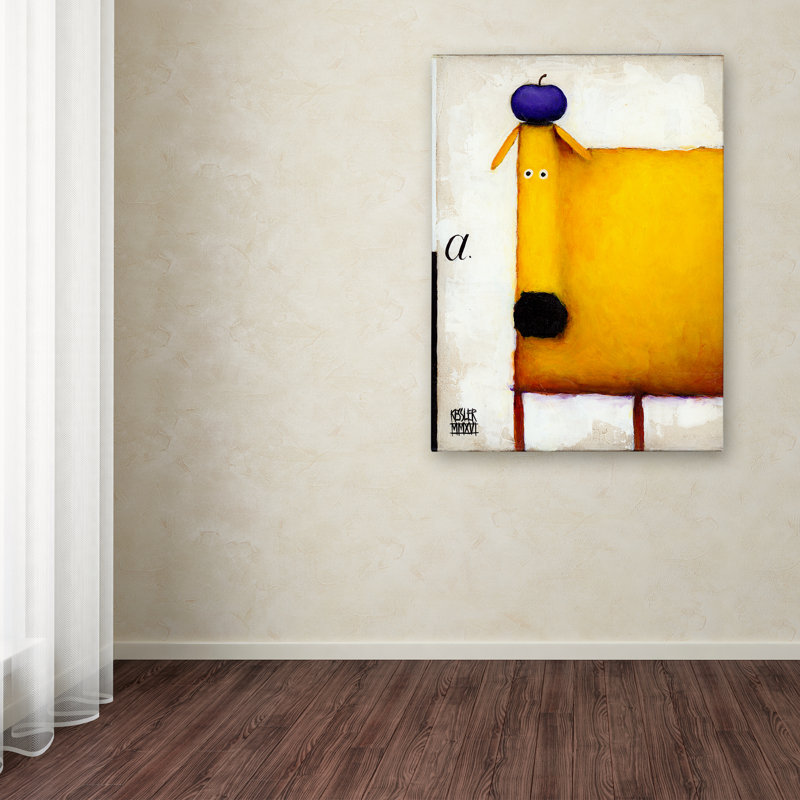 «Yellow Dog with Apple», reproduction sur toile tendue, H 19 po x l 14 po