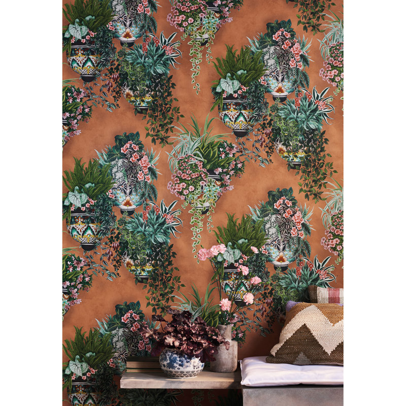 Seville Floral Wallpaper Roll, Orange/Green