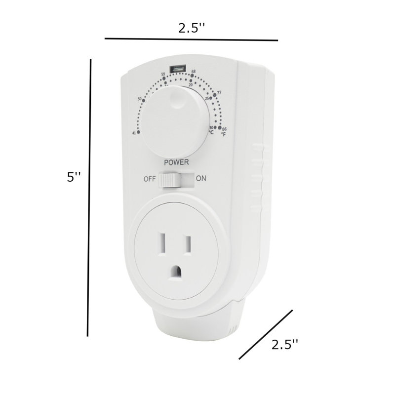 White Analog Plug-In Thermostat for Heating and Cooling