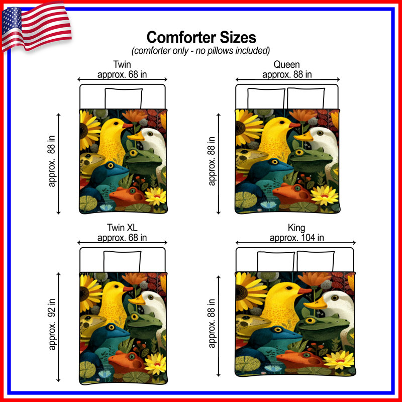 Frogs Ducks Flowers Comforter, Twin Extra Long