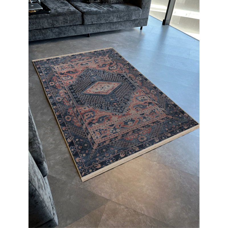 Tapis décoratif rétro à motif traditionnel rose et rose, Rectangle 3 pi 4 po x 6 pi 7 po