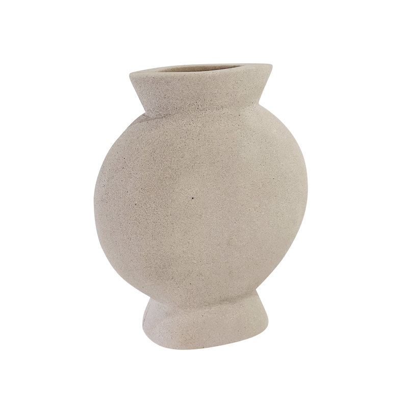 Collen Travertine Stone Vase, Beige, Large, 8" H x 7.75" W x 2.75" D
