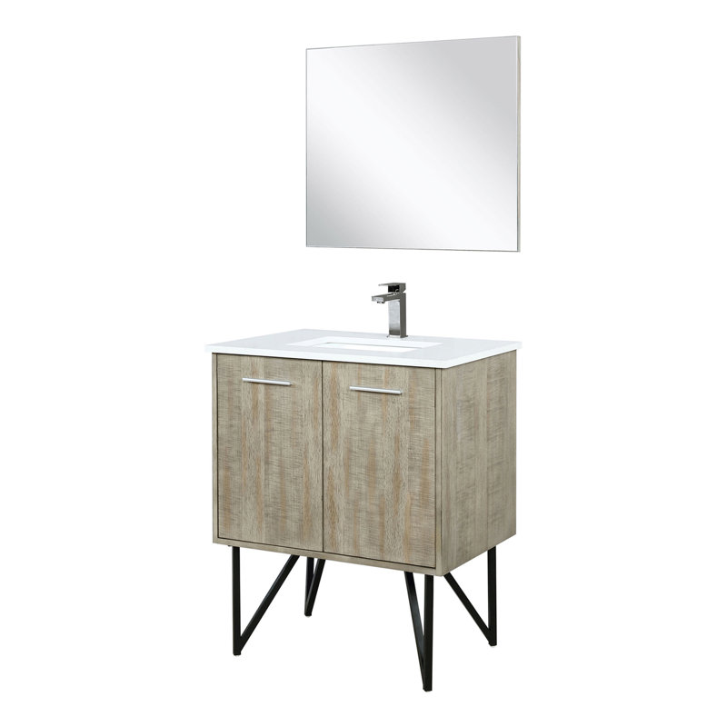 Meuble-lavabo rustique 30 po x 20 po, comptoir en marbre, robinet en métal, miroir de 28 po - résistance durable aux égratignures, aux taches et aux dommages causés par les chocs