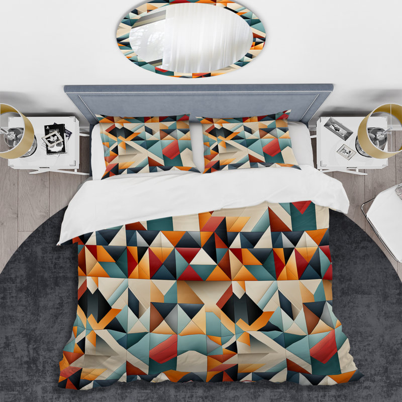 Ensemble de housse de couette en microfibre bleu et orange Geo Haze II, Housse de couette pour grand lit et 2 taies décor