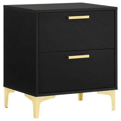 Table de chevet moderne noire et dorée pour la chambre à coucher - 2 tiroirs de rangement avec de nombreux tiroirs