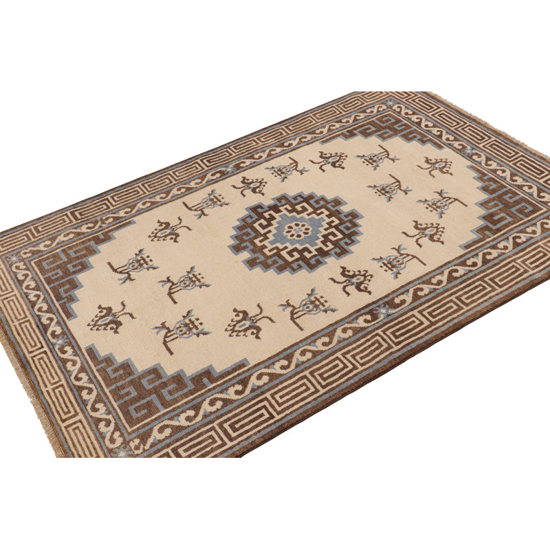 Art Deco Hand Knotted Wool Area Rug, Rectangle 5' x 8'