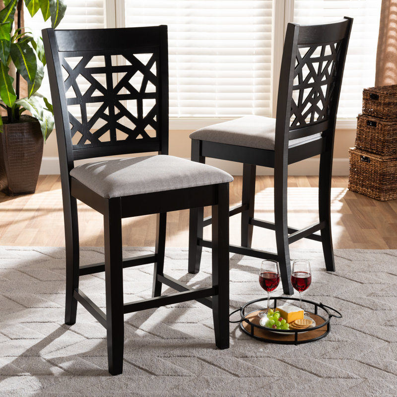 Upholstered Counter Stool with Solid Wood Frame, Grey