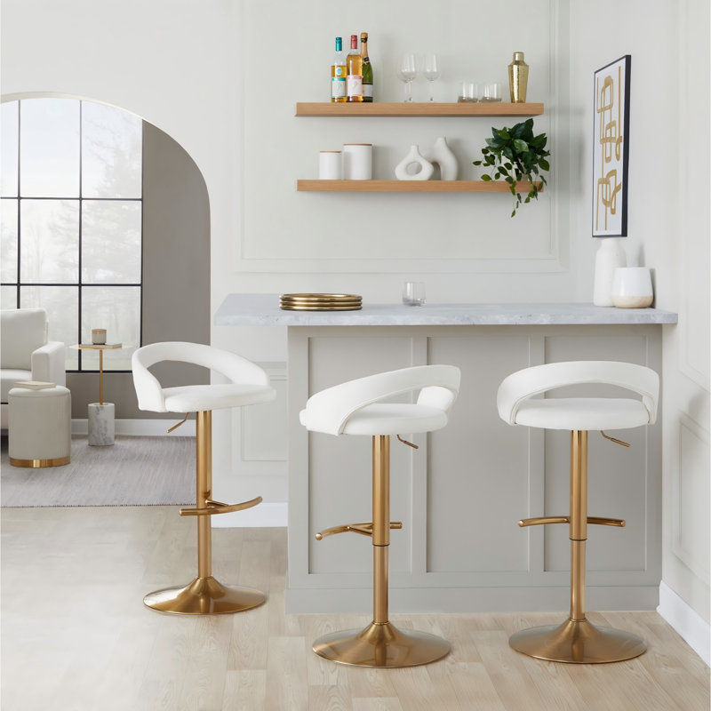 Tabouret de bar réglable, Doré, Blanc / similicuir, 1