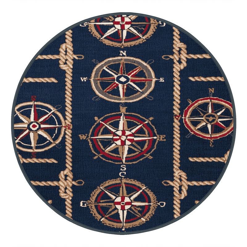 Washable Naval Design Plus Coastal Area Rug, Round 5'