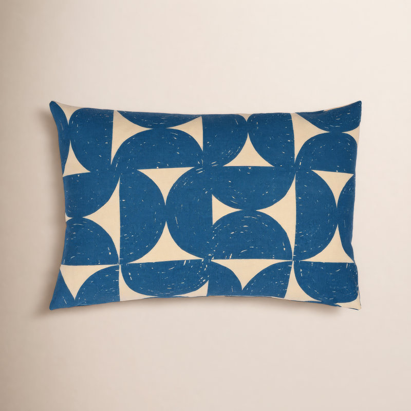 Frenk Geometric Cotton Reversible Throw Pillow, Dark Blue/Light Beige, Down