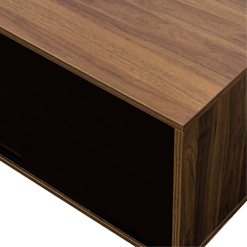 Stackable Storage Unit With 2 Sliding Glass Doors, Perfect For Home Organization Of Keepsakes, Garments, And , 13.97 Width, Walnut, Particle Board + Doors