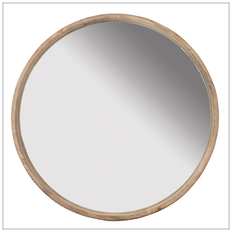 Round Wood Mirror, Wall Mounted Mirror Home Decor For Bathroom Living Room