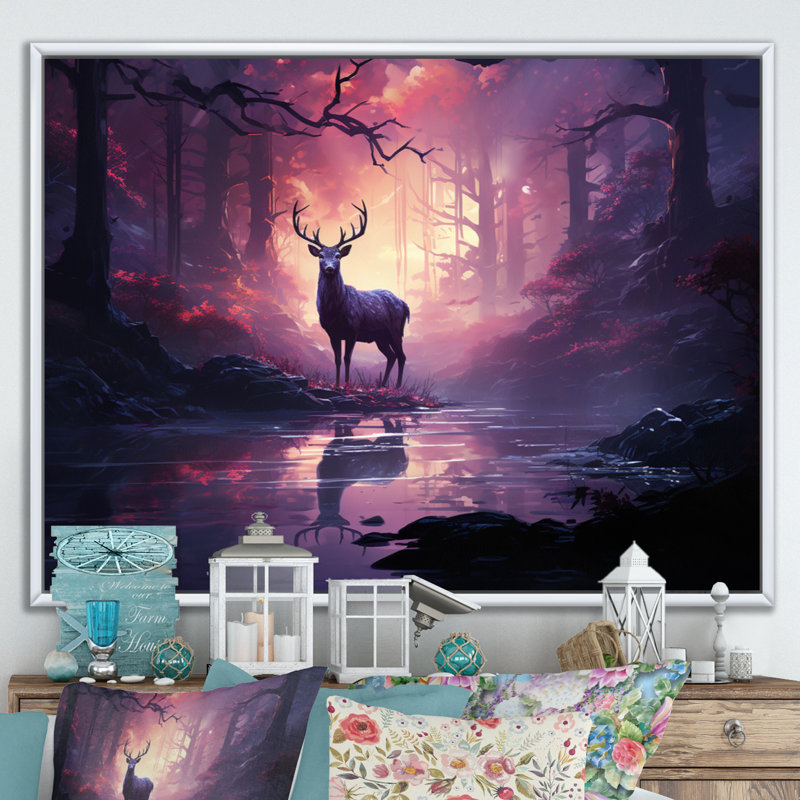 Deer Whispering Mist II - impression, H 24 po x l 32 po x P 1 po, Cadre flottant blanc