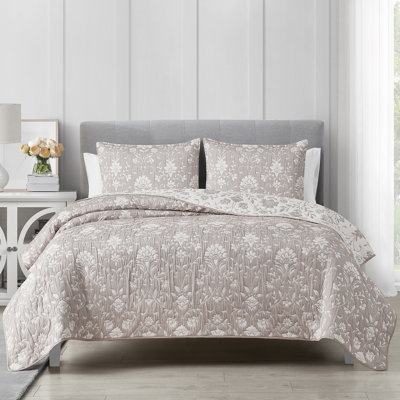 CEDAR COURT Jasper Taupe Soft Woven Matelasse Jacquard Cotton Blend Quilt Set
