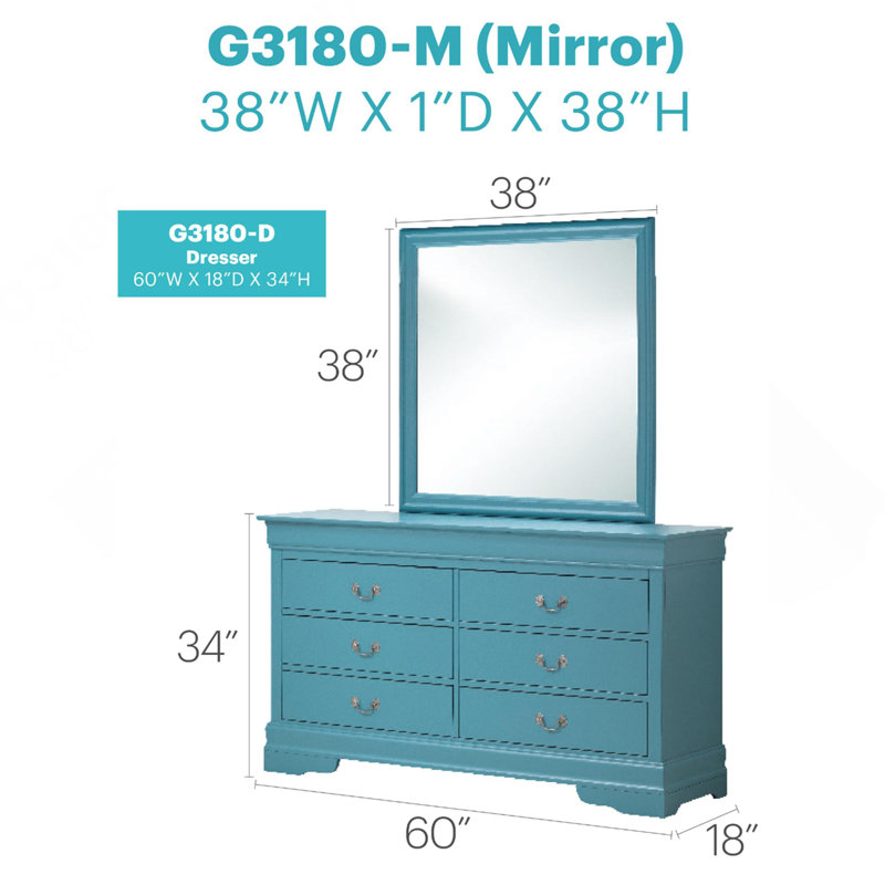 Commode Louis Phillipe G3180-D, bleu sarcelle