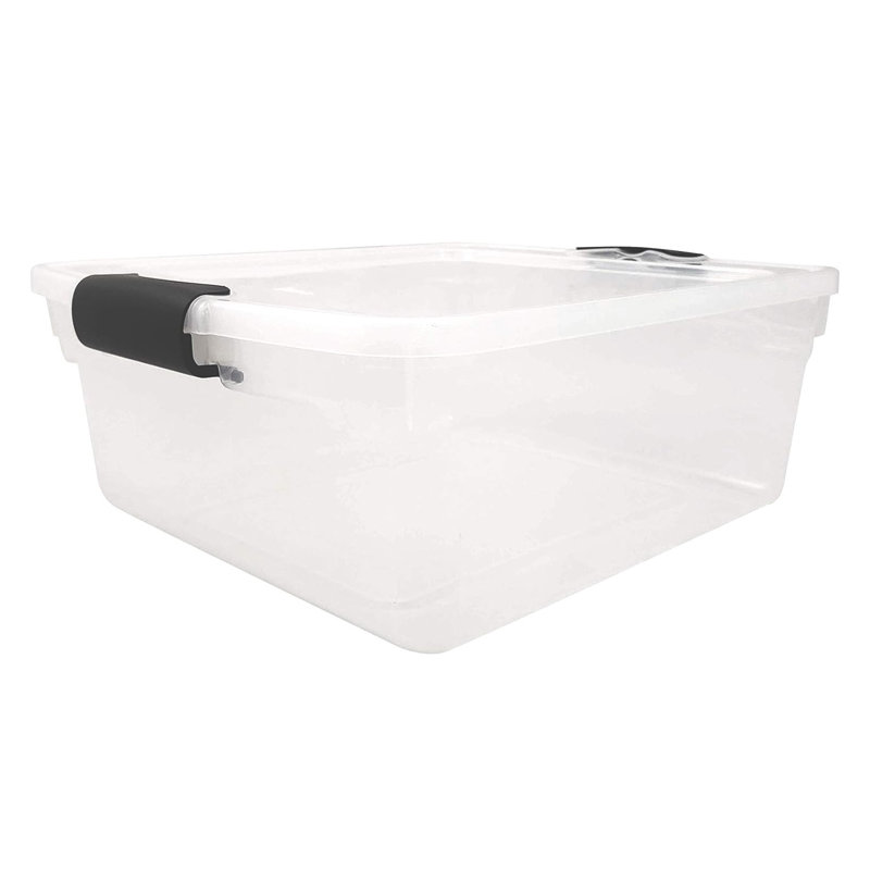Clear Stackable Plastic Storage Bins with Black Lids, 15.5 Quart, Set of 4