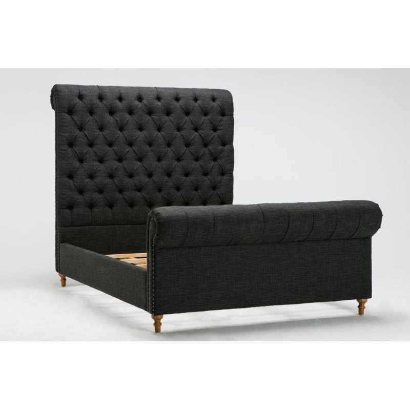 Lit-bateau tapissier en bois de bouleau capitonné Empire, Anthracite, Double