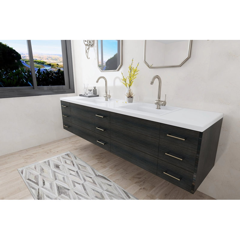 Meuble-lavabo double 87,5 po Richmond, prêt à installer, Chêne Mossy