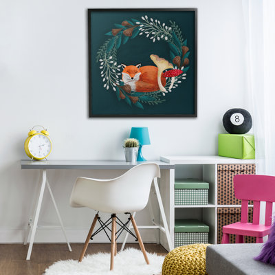 «Sleepy Fox in Botanical Wreath», estampe numérique, design par Metka Hiti