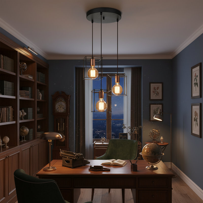 Luminaire suspendu cage à 3 lumières à hauteur réglable