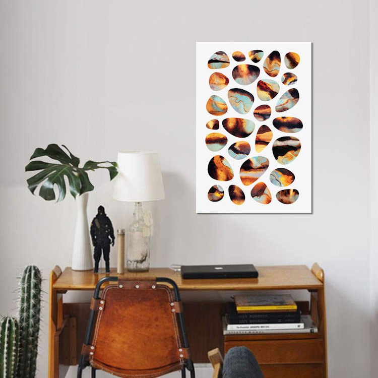 « flamboyanty pebbles », impression sur toile, H 18 po x l 12 po x P 1,5 po, Toile tendue, Pas de tapis