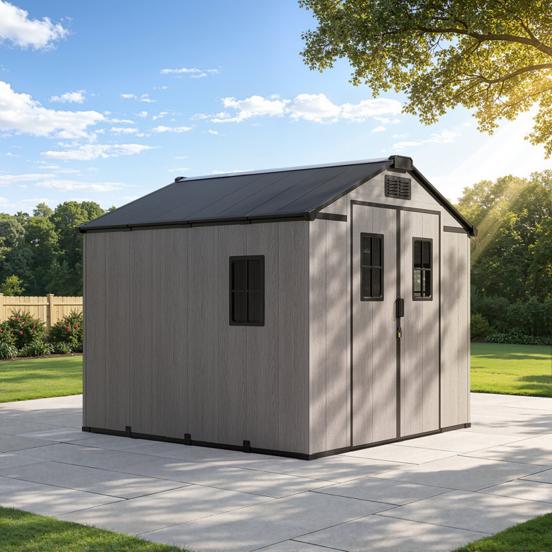 8 pi x 8 pi Remise de rangement extérieure avec fenêtres et système de circulation d'air ventilé
