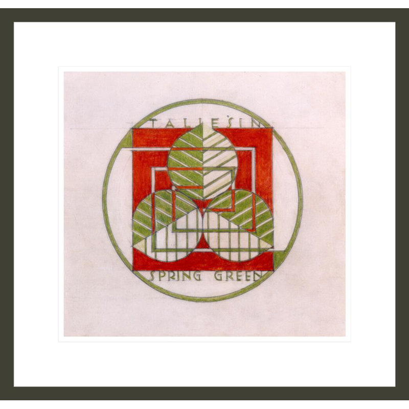 Spring Green Design Transparent Circular Design by Frank Lloyd Wright - Framed Giclee Print, 17.75" H x 18.5" W