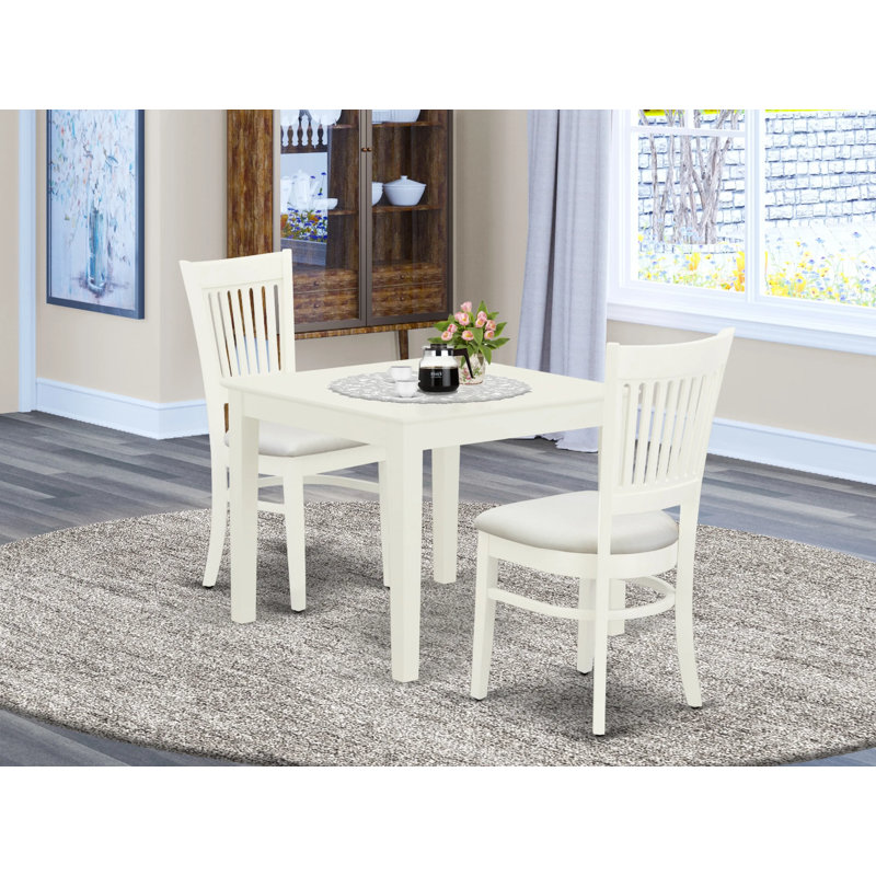 3 Piece Dining Room Furniture Set Contains a Square Kitchen Table and 2 Linen Fabric Dining Chairs, Linen White