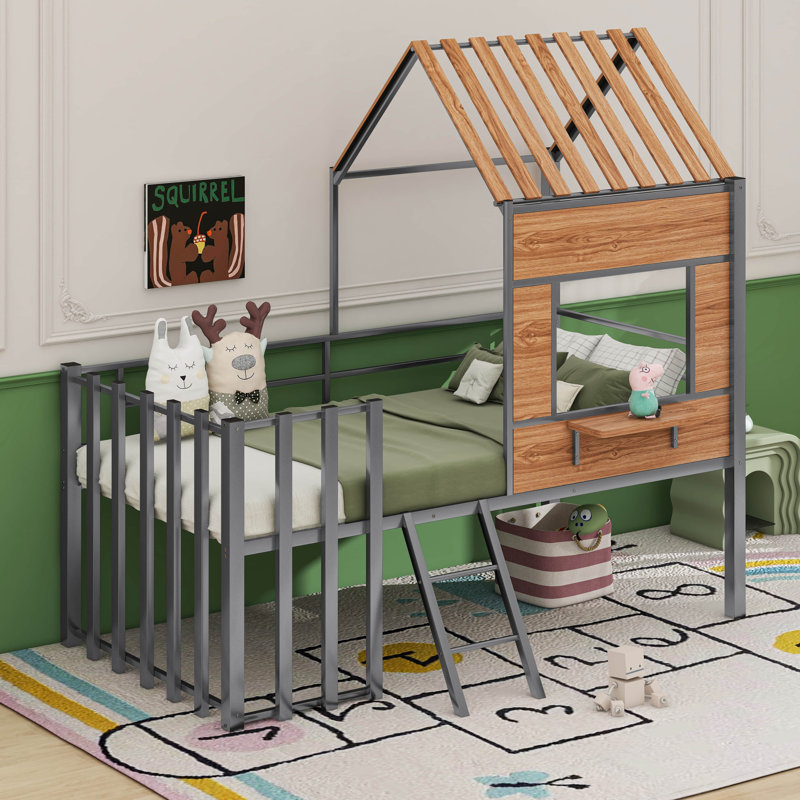 Notburg Kids Twin Loft Bed, Silver