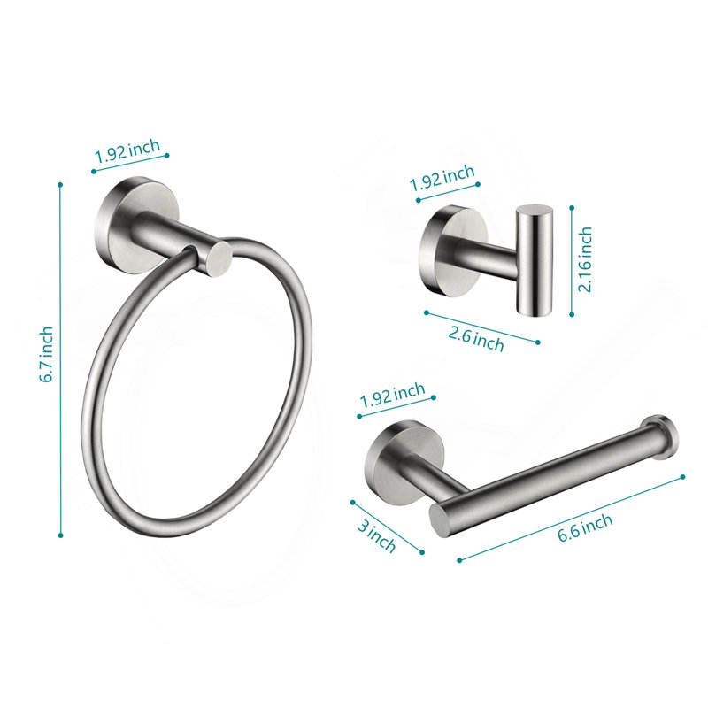 Ensemble de quincaillerie de salle de bain 3 pièces, Nickel brossé