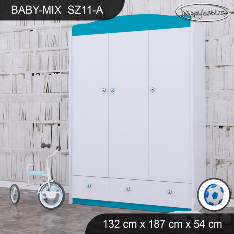 Baby 3 Door Wardrobe, Blue/White/Blue