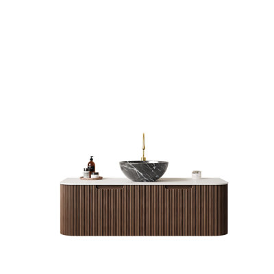 Ensemble de meuble-lavabo mural 48 po avec cuve en céramique noire et 2 tiroirs