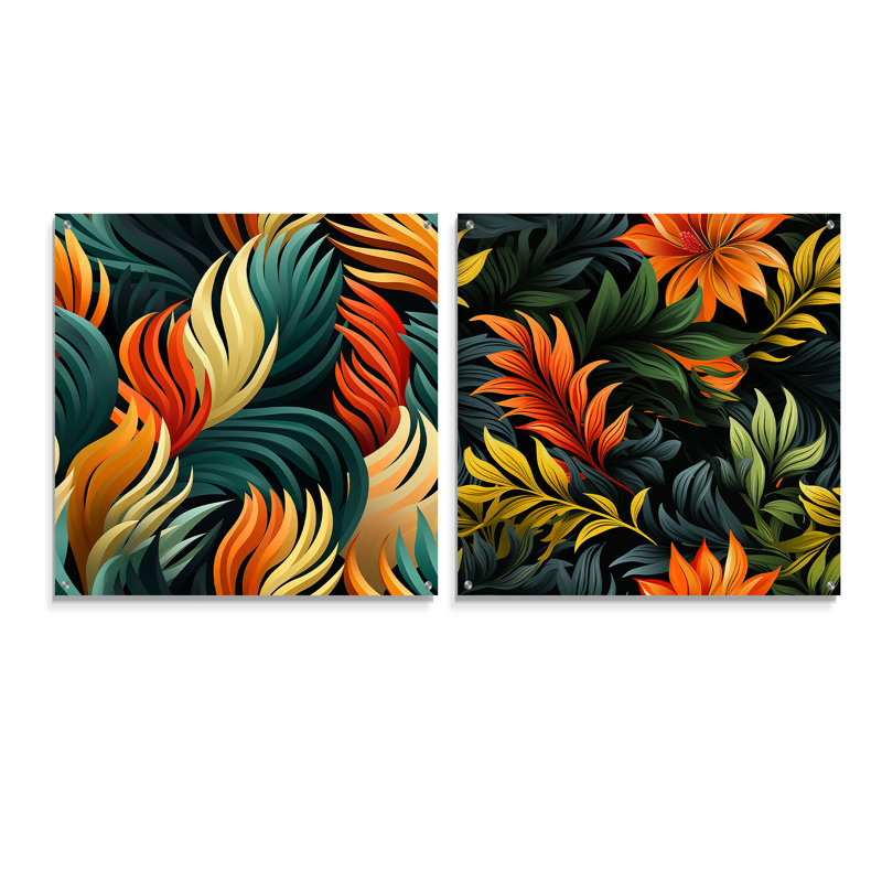 Lilibeth - Ensemble de 2 peintures murales abstraites en acrylique, H 36 po x l 73 po