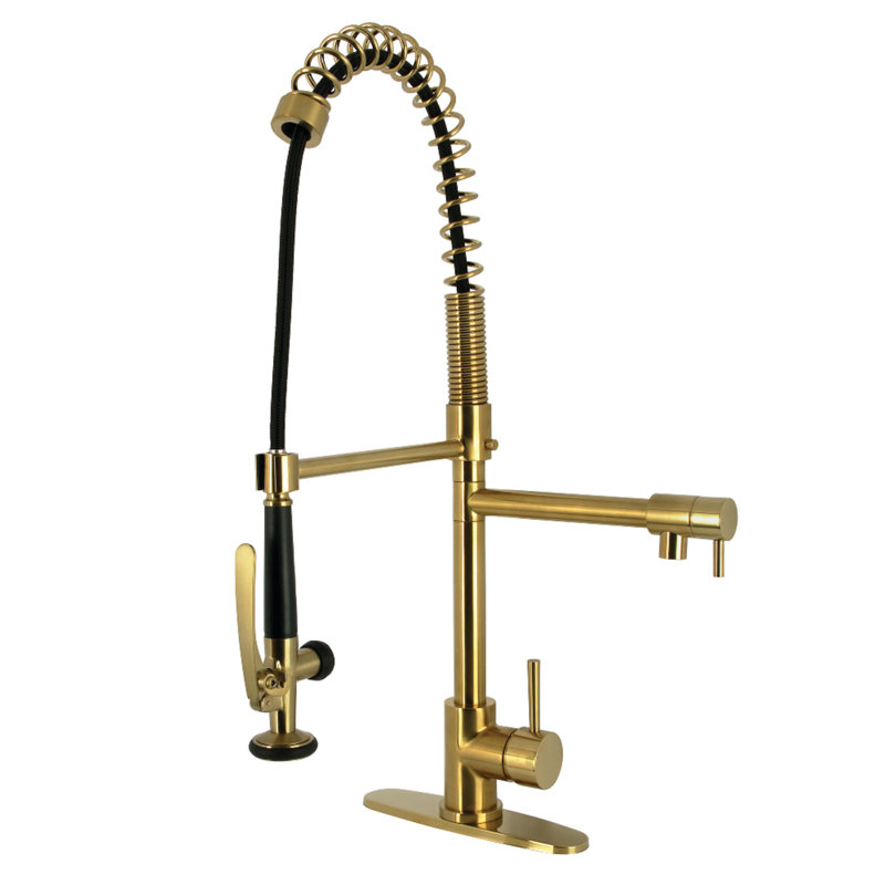 Robinet de cuisine à pré-rinçage à fixation sur comptoir à 1 trou Kingston Brass, Laiton brossé