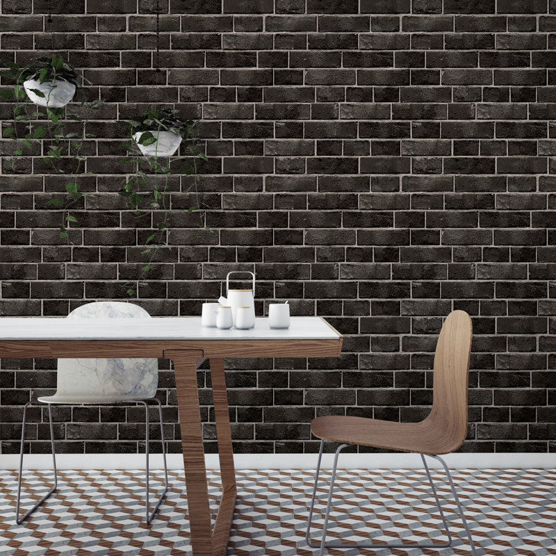 Macdougal 16.5' L x 20.5" W Peel and Stick Wallpaper Roll, 16.5" L x 20.5" W, Black/Dark Charcoal