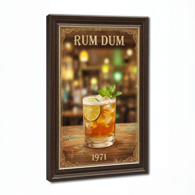 Art mural antique sur toile encadré doré pour le salon, la chambre à coucher, le bureau ou le vestibule - Décoration murale décorative avec cocktail au rhum